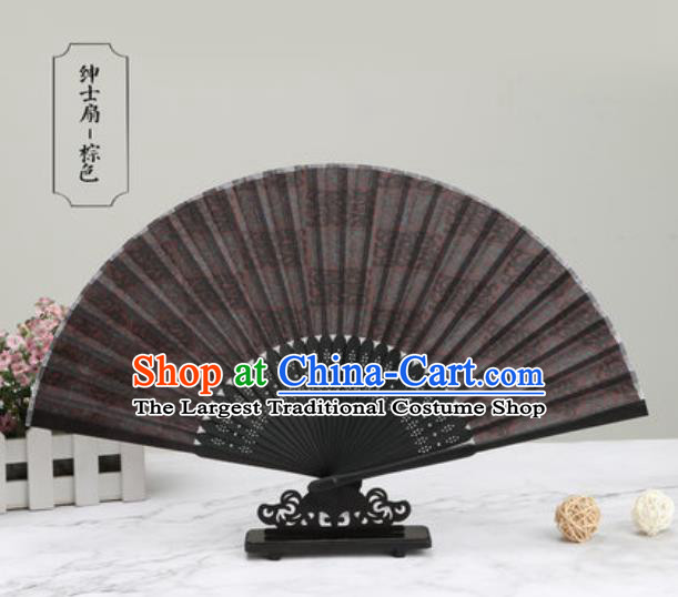 Chinese Traditional Printing Brown Silk Fan Classical Dance Accordion Fans Folding Fan