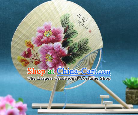 Handmade Chinese Ink Painting Peony Bamboo Fans Traditional Classical Dance Palace Fan for Women