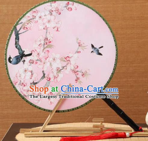 Handmade Chinese Printing Peach Blossom Pink Palace Fans Traditional Classical Dance Round Fan for Women