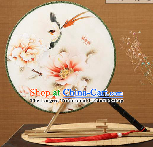 Handmade Chinese Printing Peony Magpie Palace Fans Traditional Classical Dance Round Fan for Women