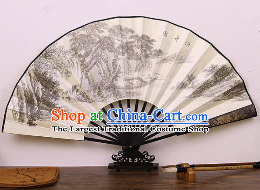 Handmade Chinese Printing Boat Bamboo Silk Fan Traditional Classical Dance Accordion Fans Folding Fan