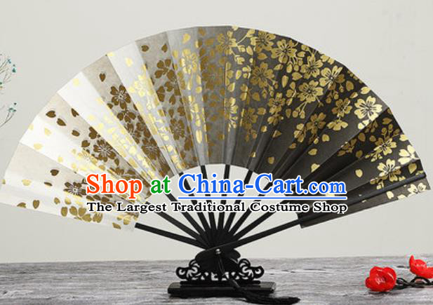 Handmade Chinese Printing Sakura Grey Fan Traditional Classical Dance Accordion Fans Folding Fan