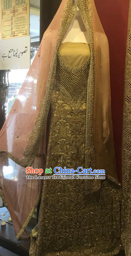 Indian Traditional Bride Exquisite Embroidered Khaki Lehenga Dress Asian Hui Nationality Wedding Costume for Women