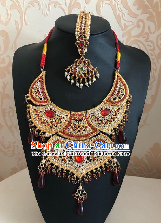 Indian Traditional Wedding Necklace and Eyebrows Pendant Asian India Bride Headwear Jewelry Accessories for Women
