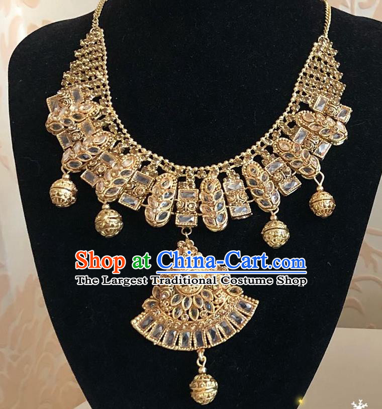 Indian Traditional Wedding Golden Necklace Asian India Bride Jewelry Accessories for Women