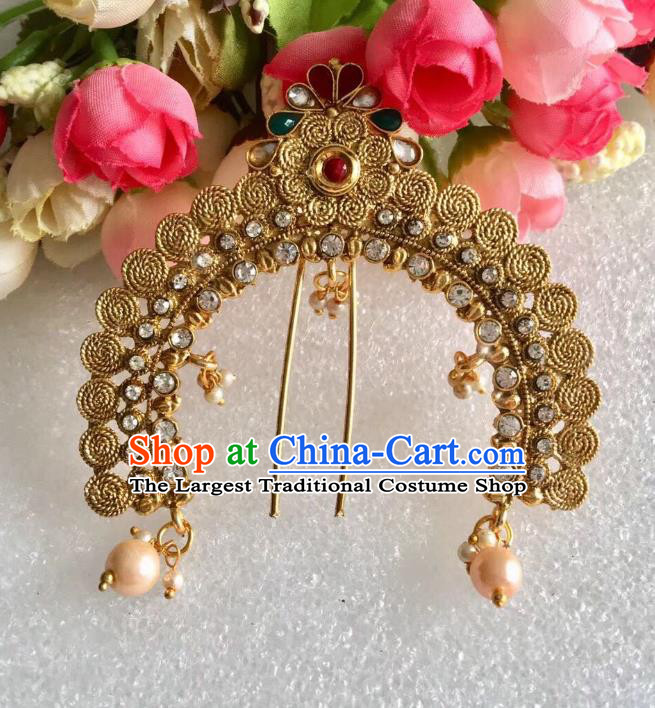 Indian Traditional Wedding Crystal Golden Hairpin Asian India Bride Hair Jewelry Accessories for Women