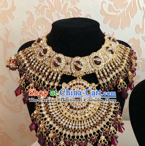 Indian Court Traditional Wedding Luxury Gem Golden Necklace Asian India Bride Jewelry Accessories for Women
