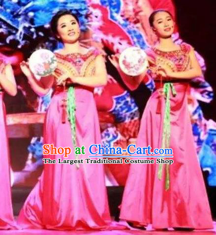 Chinese Pear Flowers Song Classical Dance Rosy Dress Traditional Dance Stage Performance Costume for Women