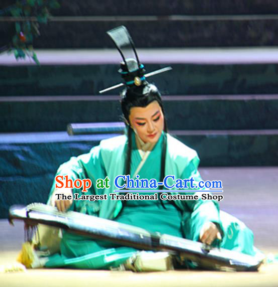 Chinese Yue Opera Young Male Scholar Garment and Headwear Qu Yuan Shaoxing Opera Xiaosheng Childe Song Yu Apparels Costumes