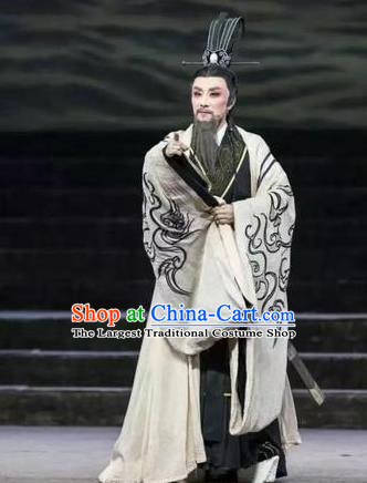 Chinese Yue Opera Politician Middle Age Male Costumes and Headwear Qu Yuan Shaoxing Opera Laosheng Poet Garment Apparels