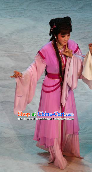 Chinese Shaoxing Opera Court Maid Rosy Dress Garment Costumes and Headpieces Palm Civet for Prince Yue Opera Xiaodan Young Lady Apparels
