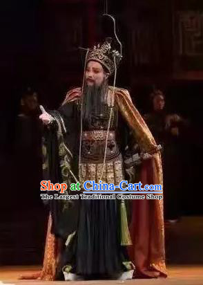 Chinese Yue Opera Elderly Male Costumes and Headwear Qu Yuan Shaoxing Opera Laosheng Apparels General Armor Garment