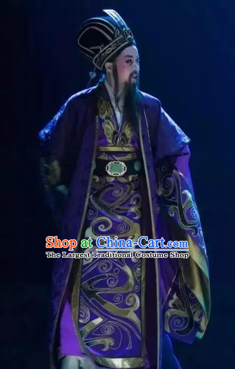 Chinese Yue Opera Official Zhang Yi Costumes and Headwear Qu Yuan Shaoxing Opera Laosheng Apparels Elderly Male Garment