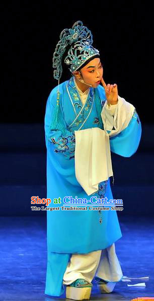 Chinese Yue Opera Scholar Young Male Costumes and Headwear Baiyue Pavilion Shaoxing Opera Xiaosheng Jiang Shilong Apparels Garment