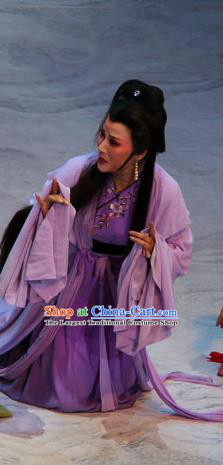 Chinese Shaoxing Opera Noble Consort Purple Dress Garment Costumes and Headdress Palm Civet for Prince Yue Opera Female Role Court Woman Apparels