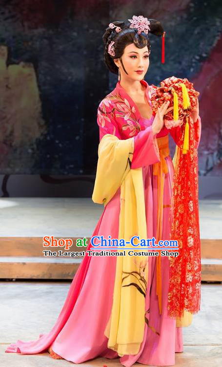 Chinese Shaoxing Opera Hua Tan Dress Garment Apparels and Hair Accessories Xiu Qiu Ji Yue Opera Noble Lady Wang Baochuan Costumes