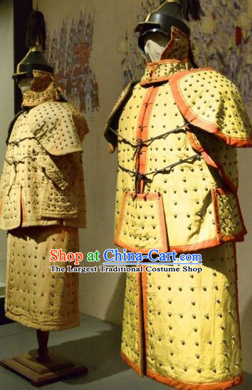 Chinese Ancient Qing Dynasty Soldier Armor Apparels Drama Machu Warrior Historical Costumes and Helmet Complete Set
