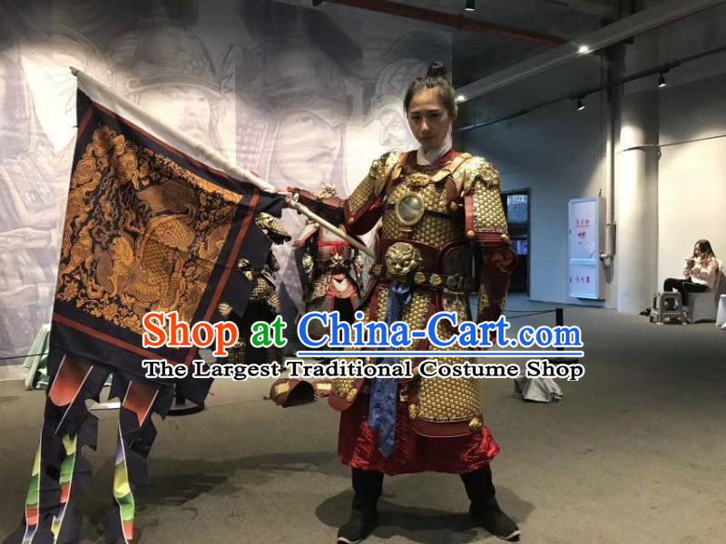 Chinese Ancient Cosplay Swordswoman Apparels Female General Armor Suits and Headwear