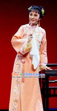 Chinese Shaoxing Opera Hua Tan Oange Dress and Headpieces Bu Bu Jing Xin Yue Opera Qing Dynasty Princess Garment Costumes Apparels