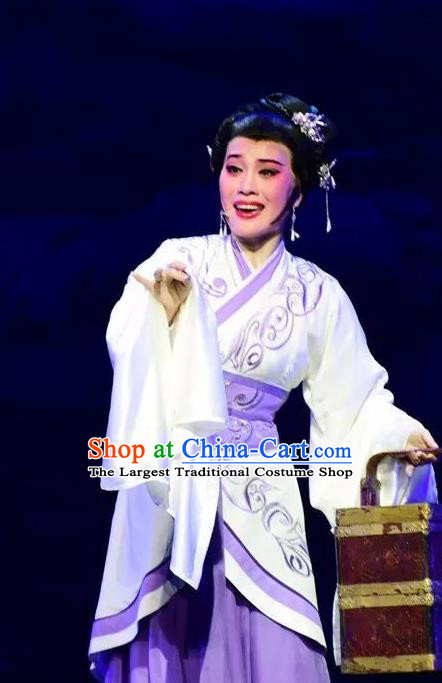 Chinese Shaoxing Opera Actress Civilian Female Costumes and Headpieces Xi Ma Qiao Yue Opera Young Mistress Xiao Yueying Dress Garment Apparels