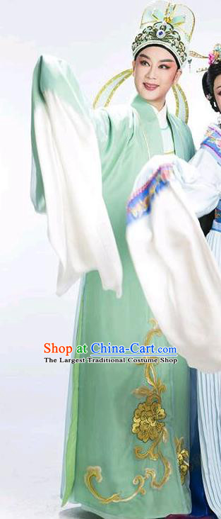 Chinese Shaoxing Opera Young Scholar Green Garment Yue Opera Shuang Fei Yi Apparels Niche Male Costumes and Headwear
