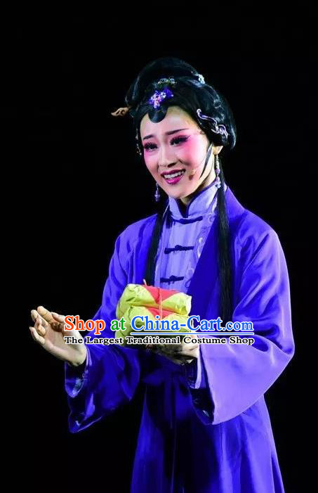 Chinese Shaoxing Opera Actress Dai Xiu Purple Dress Costumes and Headpieces Xiao Xiao Chun Yu Yue Opera Hua Tan Apparels Garment