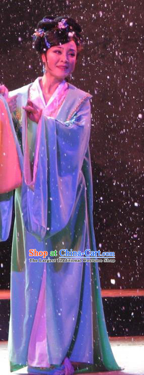 Chinese Shaoxing Opera Young Mistress Wang Apparels Costumes and Headpieces Painted Skin Hua Pi Yue Opera Actress Dress Garment