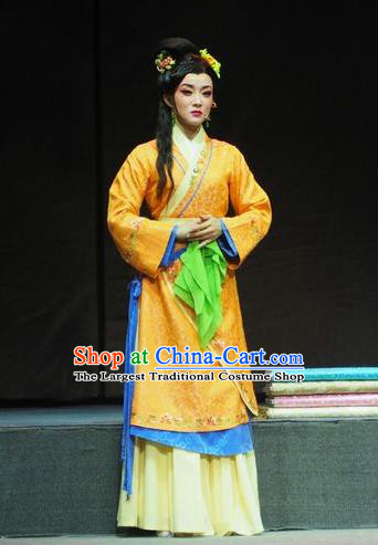 Chinese Shaoxing Opera Actress Young Lady Dress Costumes and Headpieces Su Qin Yue Opera Hua Tan Garment Apparels
