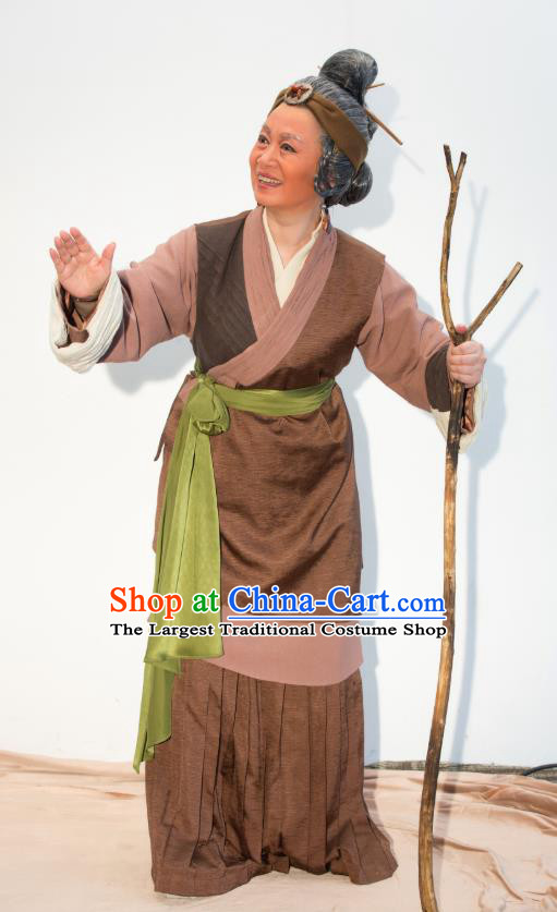 Chinese Shaoxing Opera Elderly Female Dress Ren Heart Medicine Hua Tan Costumes and Headdress Yue Opera Apparels Old Woman Garment