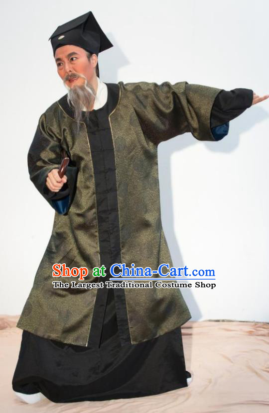 Chinese Yue Opera Laosheng Elderly Male Apparels and Headwear Ren Heart Medicine Shaoxing Opera Old Man Garment Costumes