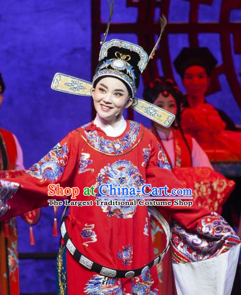 Tuan Yuan Zhi Hou Chinese Yue Opera Number One Scholar Apparels and Hat Shaoxing Opera Xiaosheng Garment Costumes Official Vestment