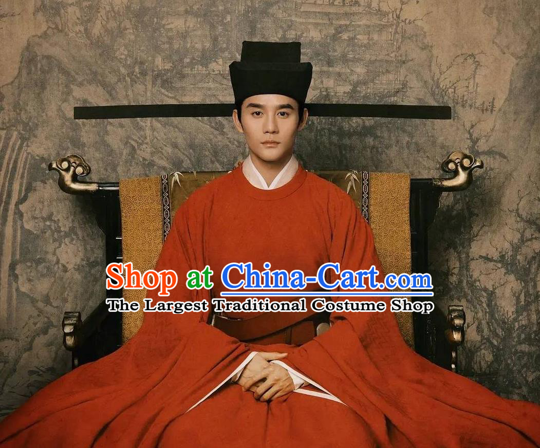 Traditional Chinese Ancient Renzong Zhao Zhen Historical Costumes Drama Serenade of Peaceful Joy Song Dynasty Emperor Imperial Robe and Hat