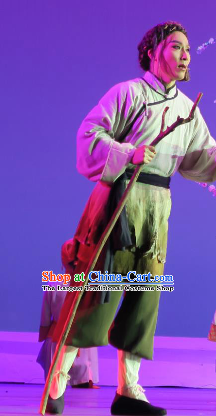 Wu Gu Niang Chinese Yue Opera Poor Pauper Garment and Headwear Shaoxing Opera Young Man Xu Atian Apparels Costumes