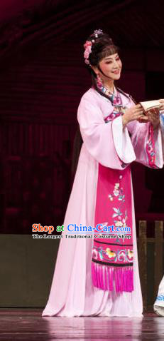 Chinese Shaoxing Opera Young Female Pink Dress Apparels and Headpieces Huang Dao Po Yue Opera Woman Weaver Garment Costumes