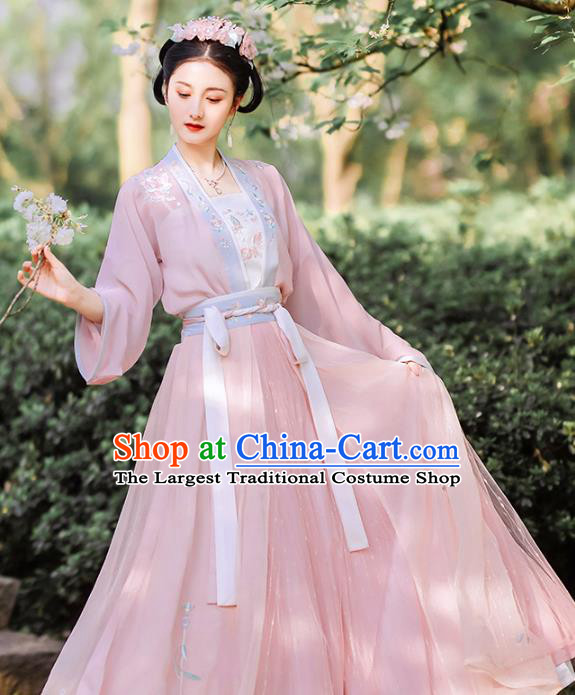 Traditional Chinese Song Dynasty Young Lady Hanfu Dress Ancient Garment Embroidered Historical Costumes
