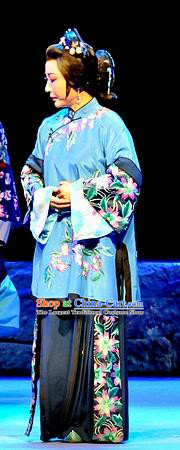 Chinese Shaoxing Opera Elderly Female Apparels Costumes and Headpieces Yue Opera Liu Hua Xi Dame Dress Garment