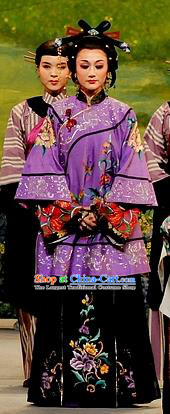 Chinese Shaoxing Opera Dowager Qiu Hua Apparels Costumes and Headdress Yue Opera Liu Hua Xi Dress Elderly Female Garment
