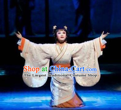 Chinese Shaoxing Opera Young Lady Apparels Costumes and Headpieces Yue Opera Actress Ban Zhao Hanfu Dress Garment
