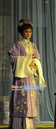 Chinese Shaoxing Opera Hua Tan Costumes Apparels and Headpieces Yue Opera Actress Purple Dress Garment