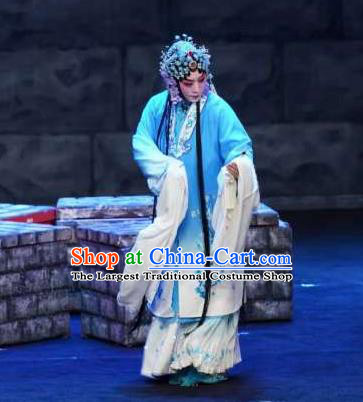 Chinese Kun Opera Distress Maiden Dress Costumes and Headdress On A Wall and Horse Kunqu Opera Young Female Li Qianjun Garment Apparels