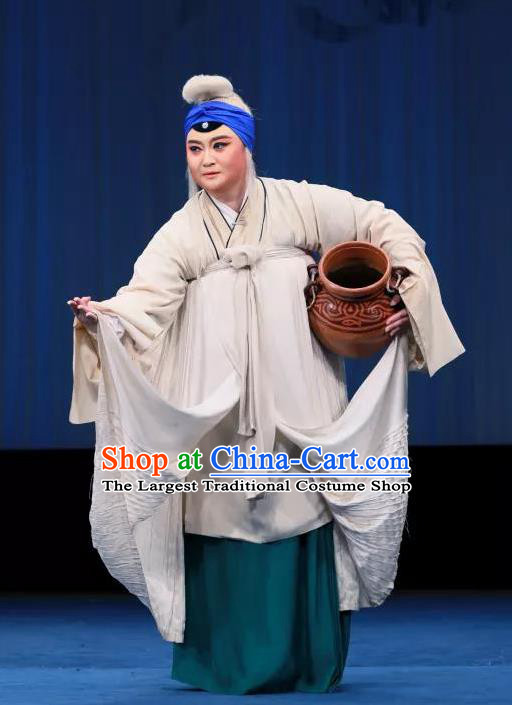 Chinese Kun Opera Elderly Female Dress Apparels Costumes and Headdress Bai Luo Shan Kunqu Opera Laodan Old Woman Garment