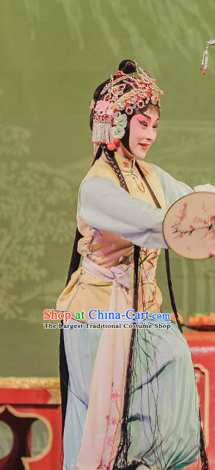 Chinese Kun Opera Xiaodan Dress Apparels Costumes and Headdress The Tale of Handan Kunqu Opera Young Girl Garment