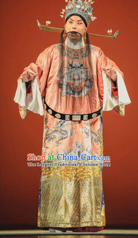 The Tale of Handan Chinese Kun Opera Laosheng Apparels and Headwear Kunqu Opera Official Garment Old Man Costumes
