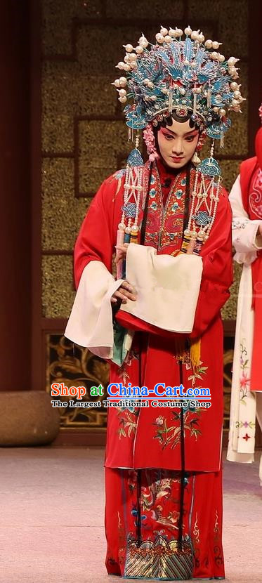 Chinese Kun Opera Huadan Red Dress Apparels and Headdress Full Bed Wat Traditional Kunqu Opera Young Female Actress Garment Costumes