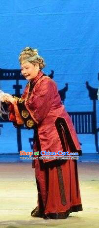 Chinese Huangmei Opera Laodan Costumes Apparels and Headpieces Bu Yue Lei Chi Traditional Anhui Opera Elderly Female Dress Dame Garment