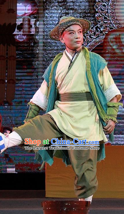 Chuan Deng Chinese Huangmei Opera Monk Hui Neng Apparels Costumes Kunqu Opera Young Male Garment Clothing and Bamboo Hat
