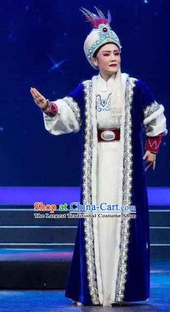 Chinese Shaoxing Opera Xiao Sheng Male Role Garment Classical Yue Opera Desert Prince Apparels Costumes and Headwear