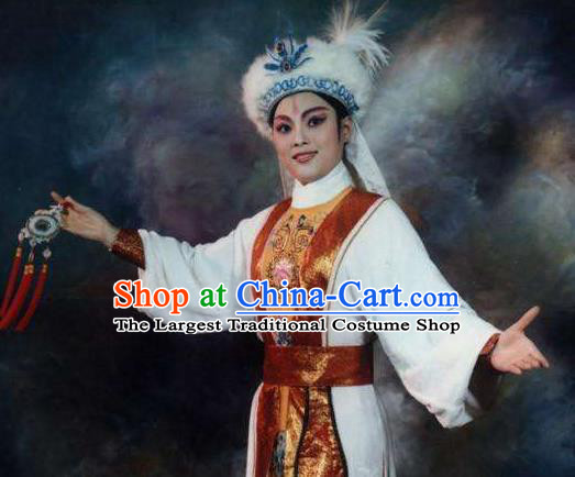 Chinese Shaoxing Opera Male Garment and Hat Classical Yue Opera Desert Prince Luo Lan Apparels Xiao Sheng Nobility Childe Costumes