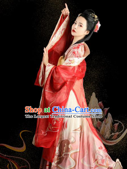 Chinese Ancient Court Lady Apparels Historical Costumes Traditional Tang Dynasty Noble Consort Hanfu Dress for Women