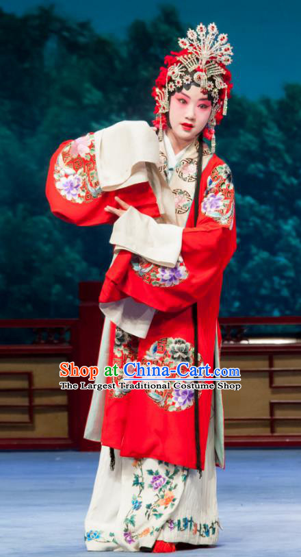 Chinese Ping Opera Hua Tan Young Female Wang Sanqiao Costumes and Headdress Zhen Zhu Shan Traditional Pingju Opera Actress Dress Garment Apparels
